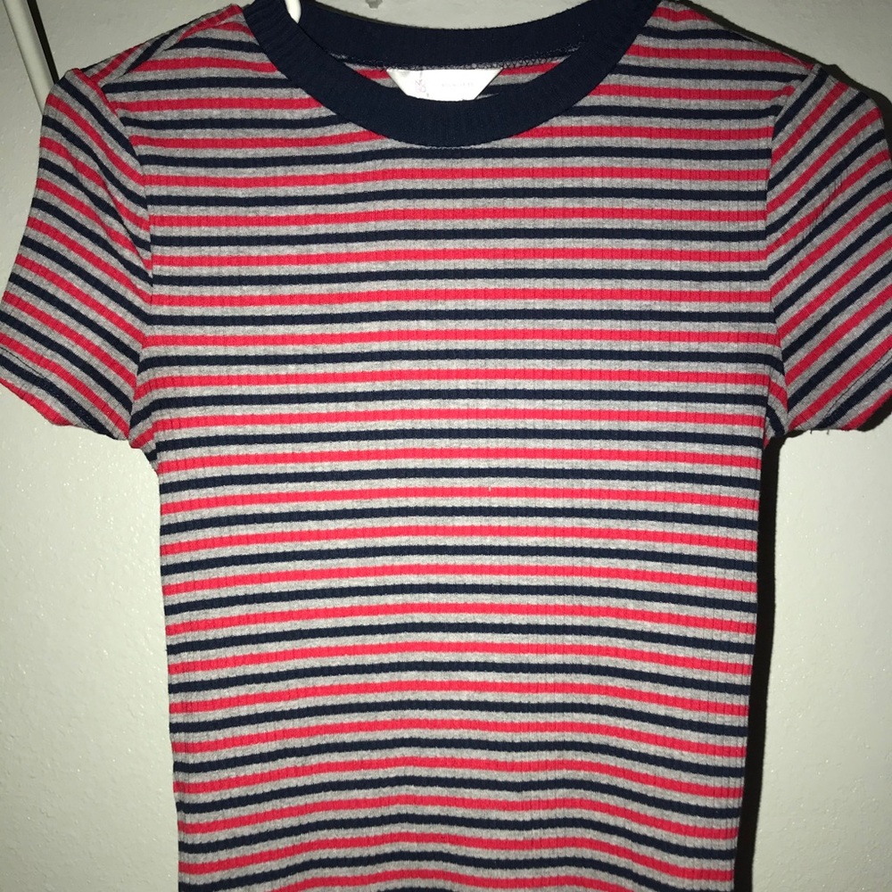 No Boundaries Striped Red, Grey and Black Teeshirt